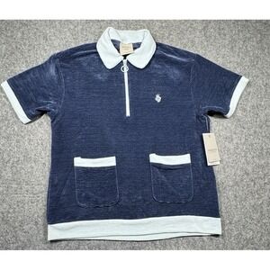 Massive Luxury 1/4‎ Zip Chenille Short Sleeve Mens M Blue Shirt Retro Soft